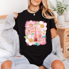 Floral Cross Sparkle Accents Faith Easter Ready to Press DTF Transfer for Dtf