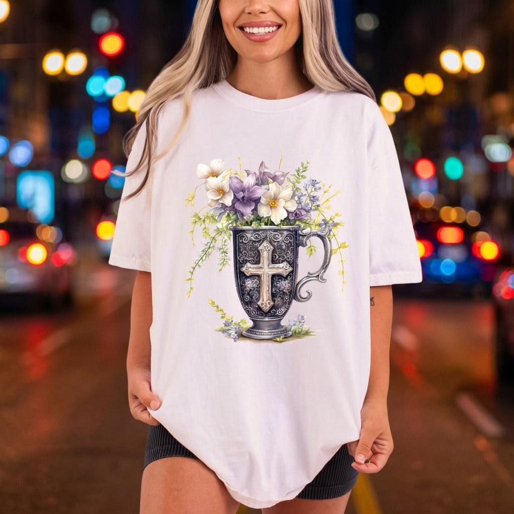 Floral Cross Vintage Diy Faith Vintage Ready to Press DTF Transfer for Dtf