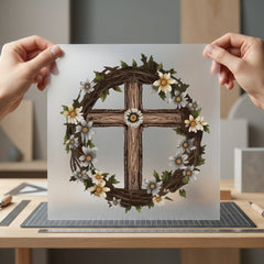 Floral Cross Wreath Rustic Faith Floral Ready to Press DTF Transfer for Dtf
