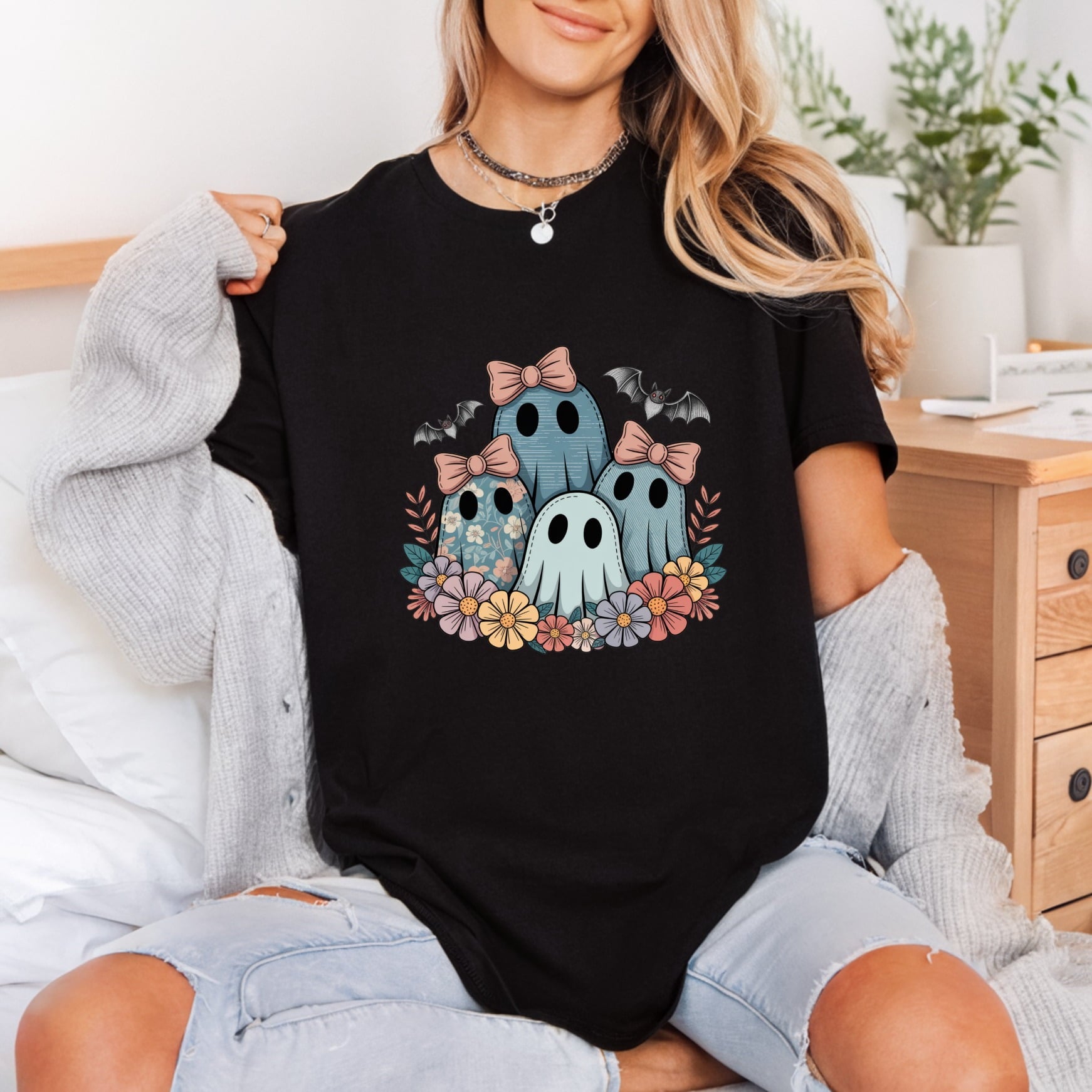Floral Ghost Family Spooky Halloween Fall Ready to Press DTF Transfer for Dtf