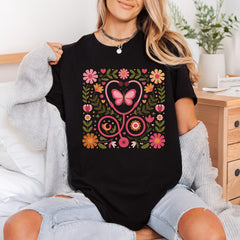 Floral Stethoscope Butterfly Nurse Nurse Floral Ready to Press DTF Transfer for Dtf