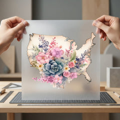 Floral Usa Map Botanical Usa Floral Ready to Press DTF Transfer for Dtf