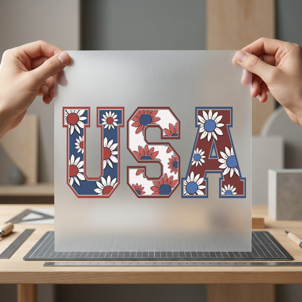 Floral Usa Patriotic Retro 4th Of July Patriotic Ready to Press DTF Transfer for Dtf