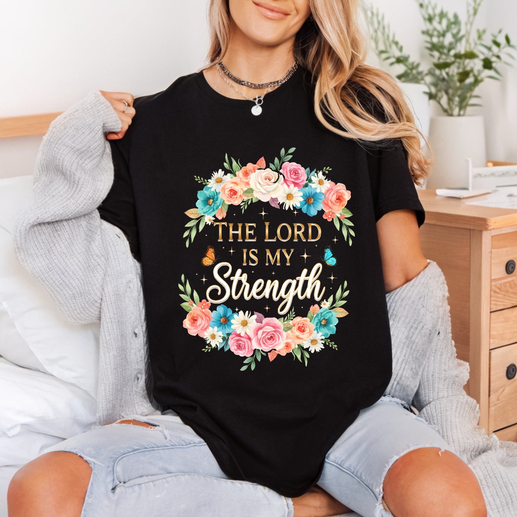 Floral Wreath Lord Strength Christian Faith Ready to Press DTF Transfer for Dtf