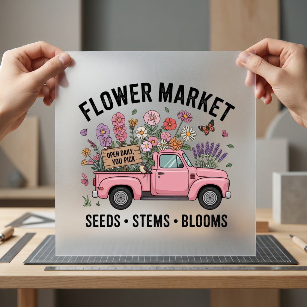 Flower Market Pink Truck Vintage Retro Ready to Press DTF Transfer for Dtf
