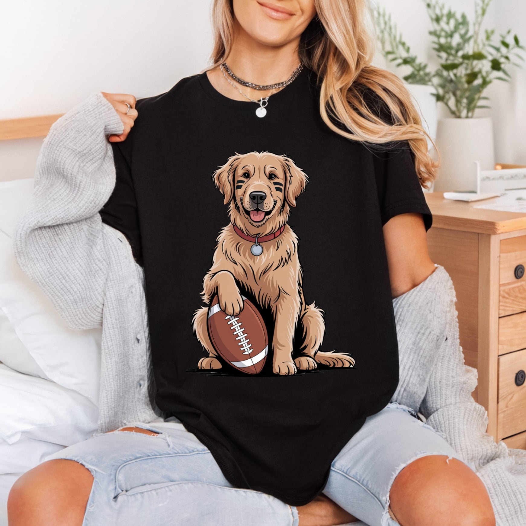 Football Golden Retriever Game Mom Dad Ready to Press DTF Transfer for Dtf