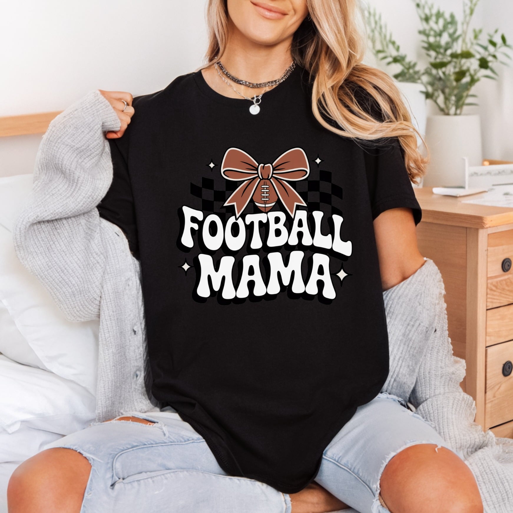 Football Mama Retro Checkered Mom Vintage Ready to Press DTF Transfer for Dtf