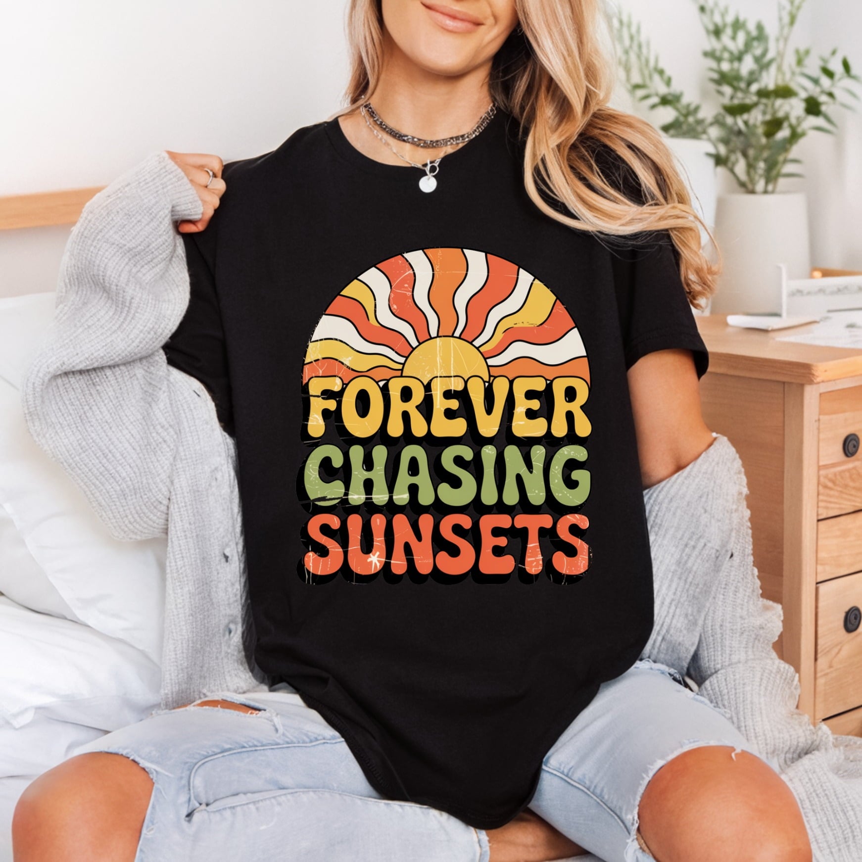 Forever Chasing Sunsets Retro Vintage Retro Ready to Press DTF Transfer for Dtf