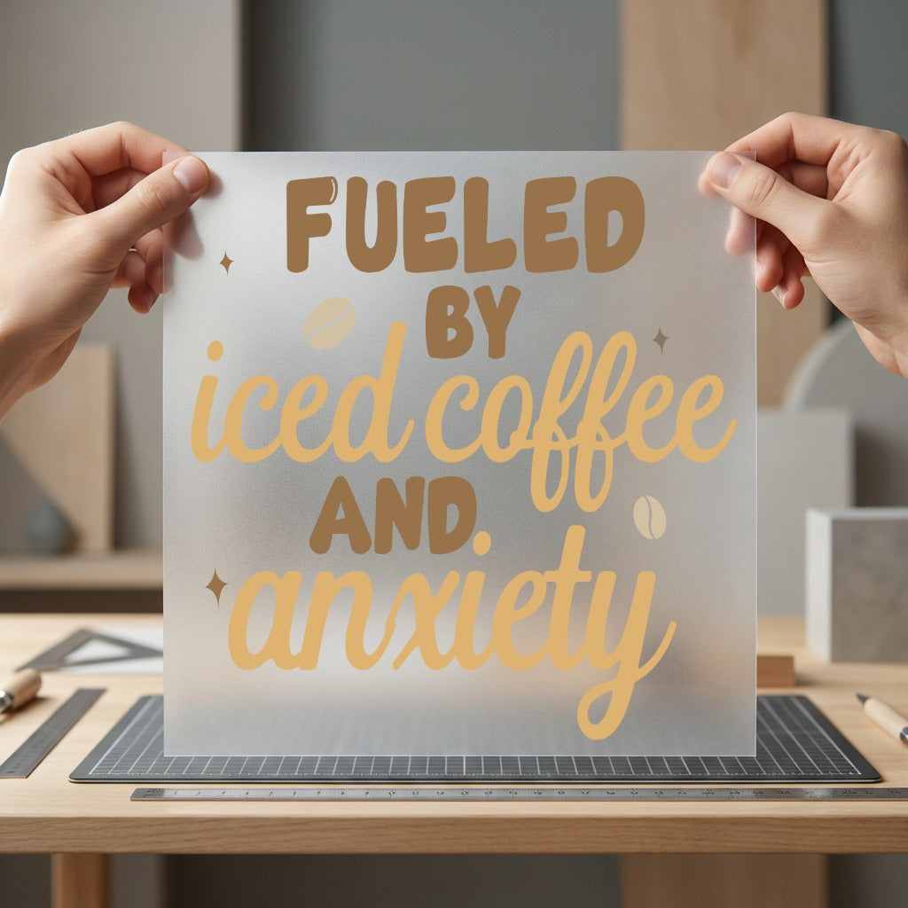 Fueled Iced Coffee Anxiety Funny Sarcastic Ready to Press DTF Transfer for Dtf