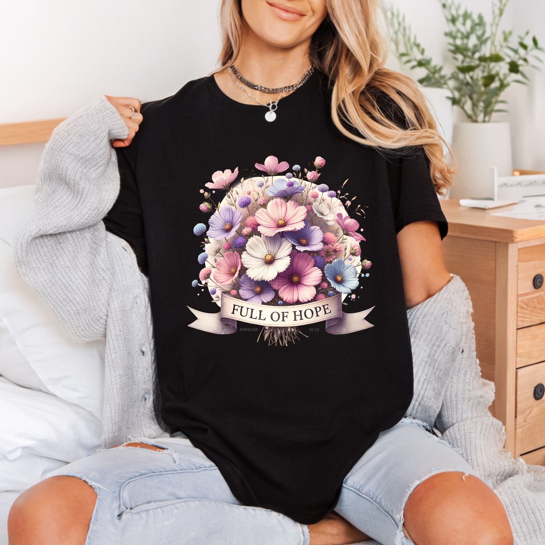 Full Hope Floral Bouquet Christian Faith Ready to Press DTF Transfer for Dtf