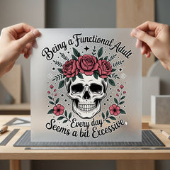 Functional Adult Skull Roses Halloween Vintage Ready to Press DTF Transfer for Dtf