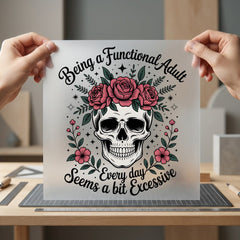 Functional Adult Skull Roses Halloween Vintage Ready to Press DTF Transfer for Dtf