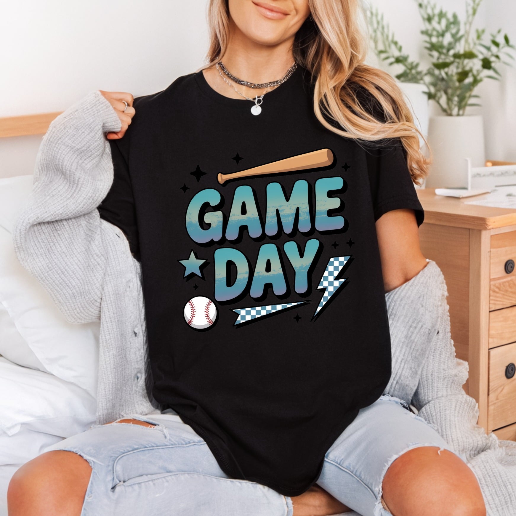 Game Day Blue Letters Mom Retro Ready to Press DTF Transfer for Dtf