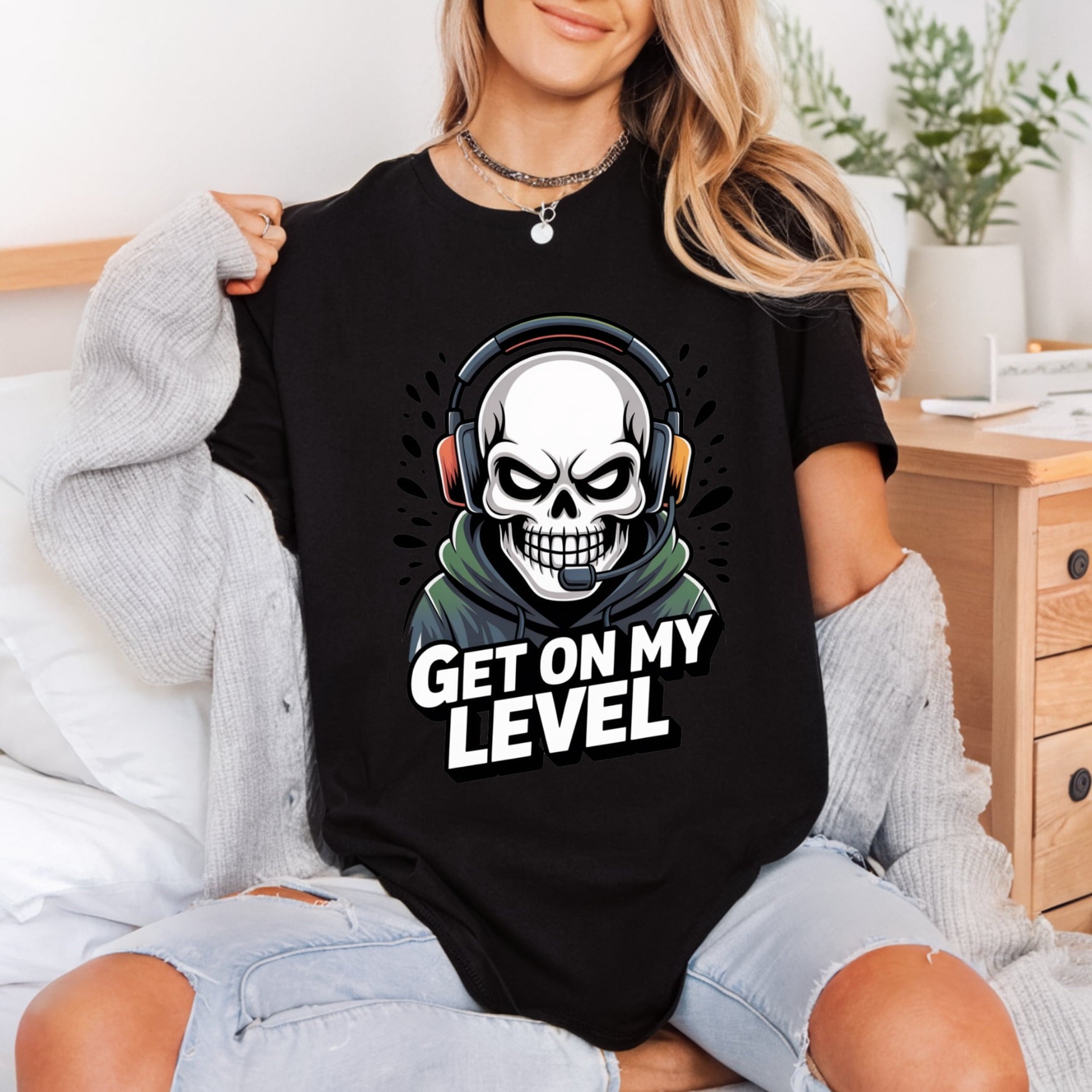 Gamer Skull Get Level Funny Sarcastic Ready to Press DTF Transfer for Dtf