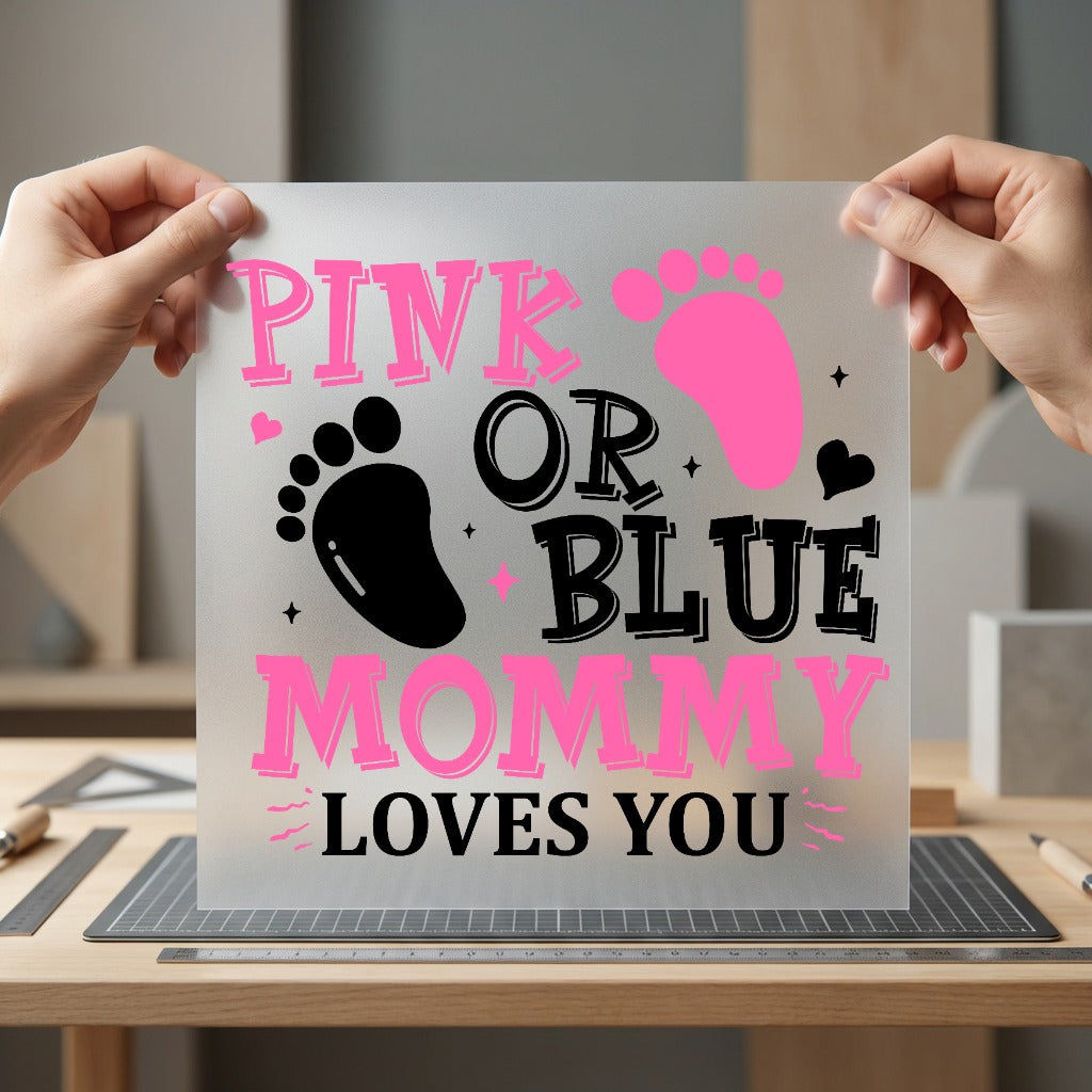 Gender Reveal Pink Blue Mom Ready to Press DTF Transfer for Dtf