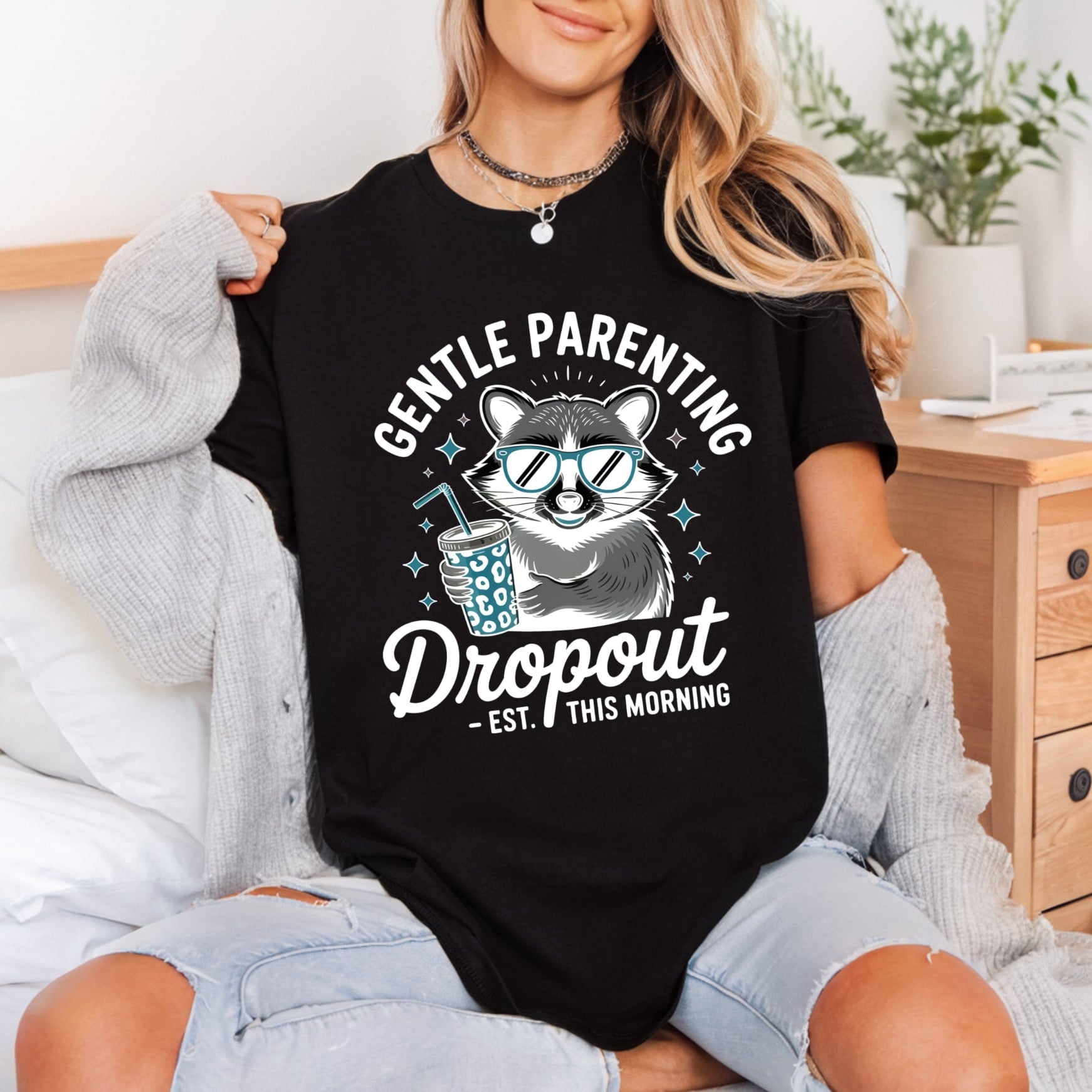 Gentle Parenting Dropout Racoon Mom Dad Ready to Press DTF Transfer for Dtf