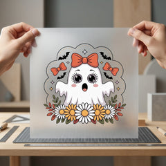 Ghost Bow Flowers Spooky Halloween Fall Ready to Press DTF Transfer for Dtf