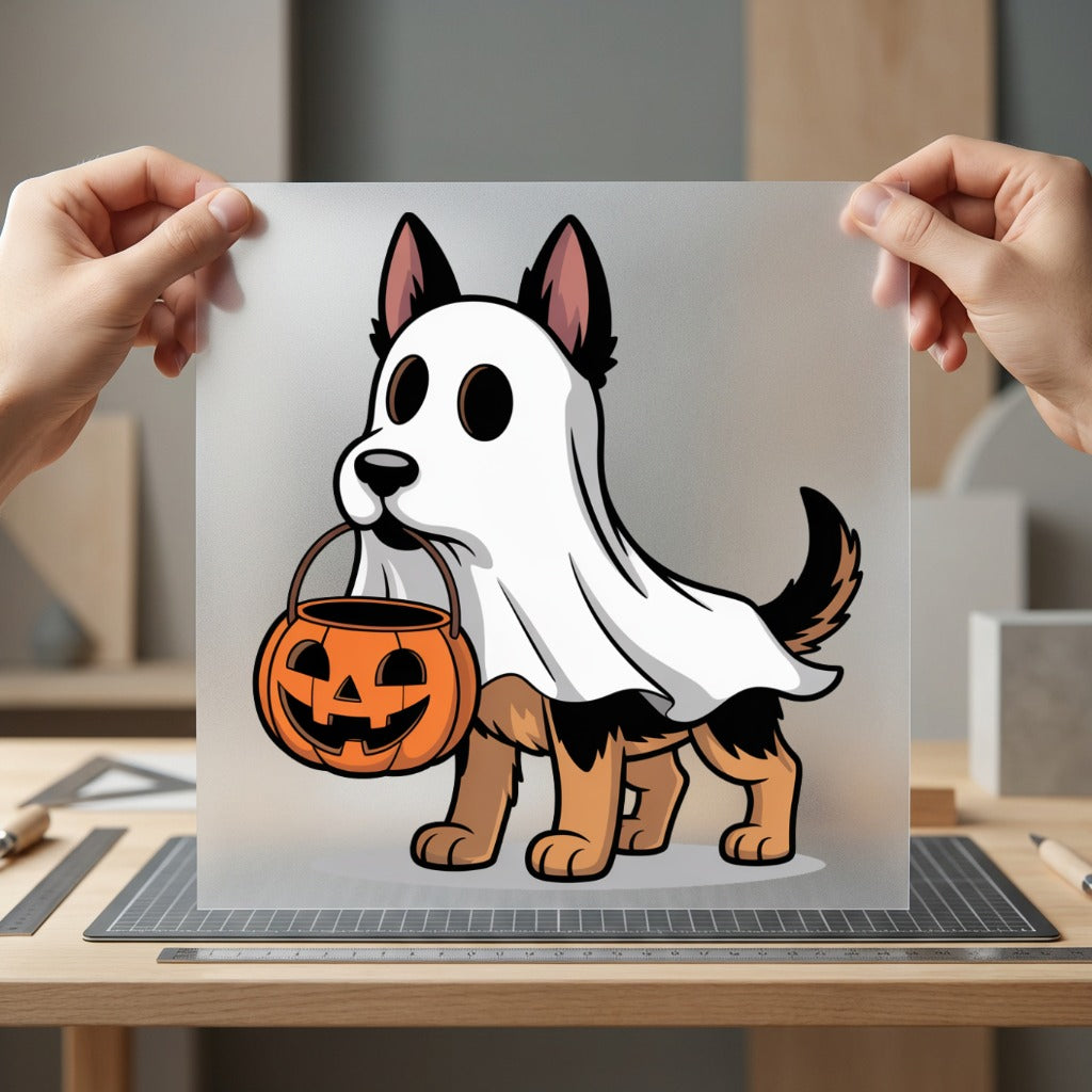 Ghost Dog Halloween Spooky Halloween Ready to Press DTF Transfer for Dtf