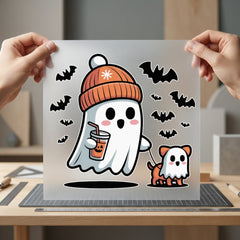 Ghost Dog Walking Kawaii Halloween Funny Ready to Press DTF Transfer for Dtf