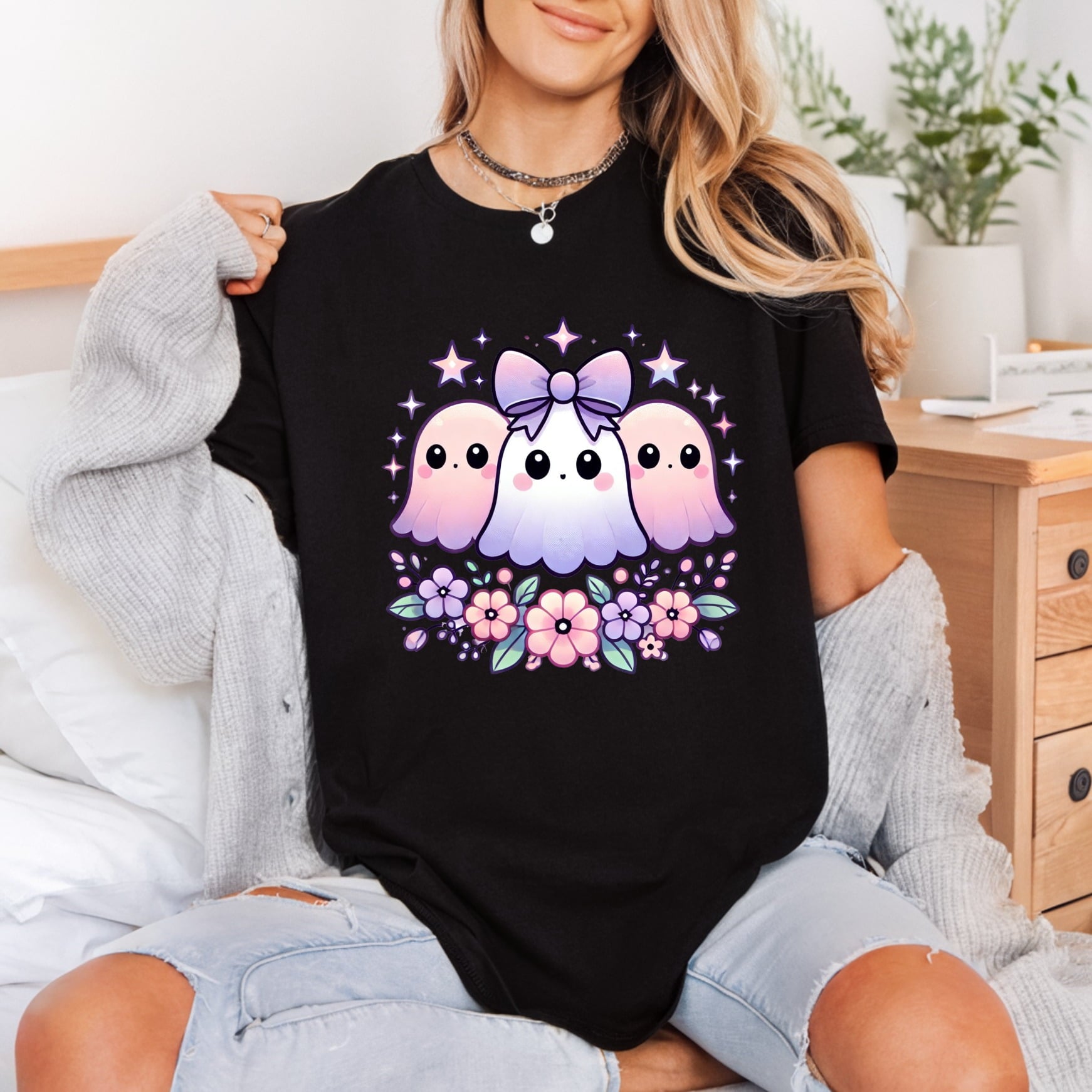 Ghost Friends Pastel Kawaii Halloween Aesthetic Ready to Press DTF Transfer for Dtf