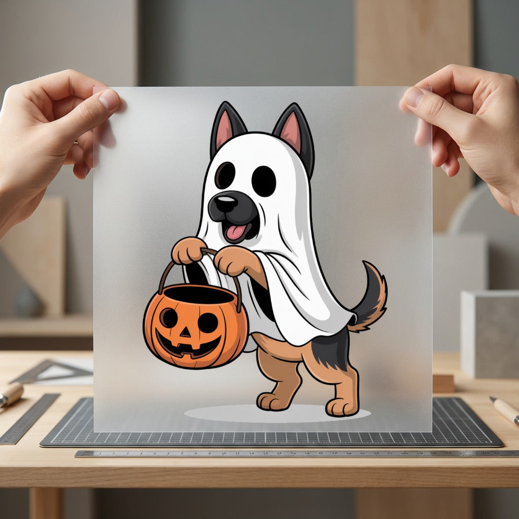 Ghost German Shepherd Halloween Halloween Autumn Ready to Press DTF Transfer for Dtf