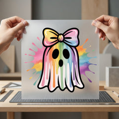 Ghost Rainbow Splatter Kawaii Halloween Funny Ready to Press DTF Transfer for Dtf