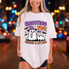 Ghosting You Coffee Dog Halloween Autumn Ready to Press DTF Transfer for Dtf