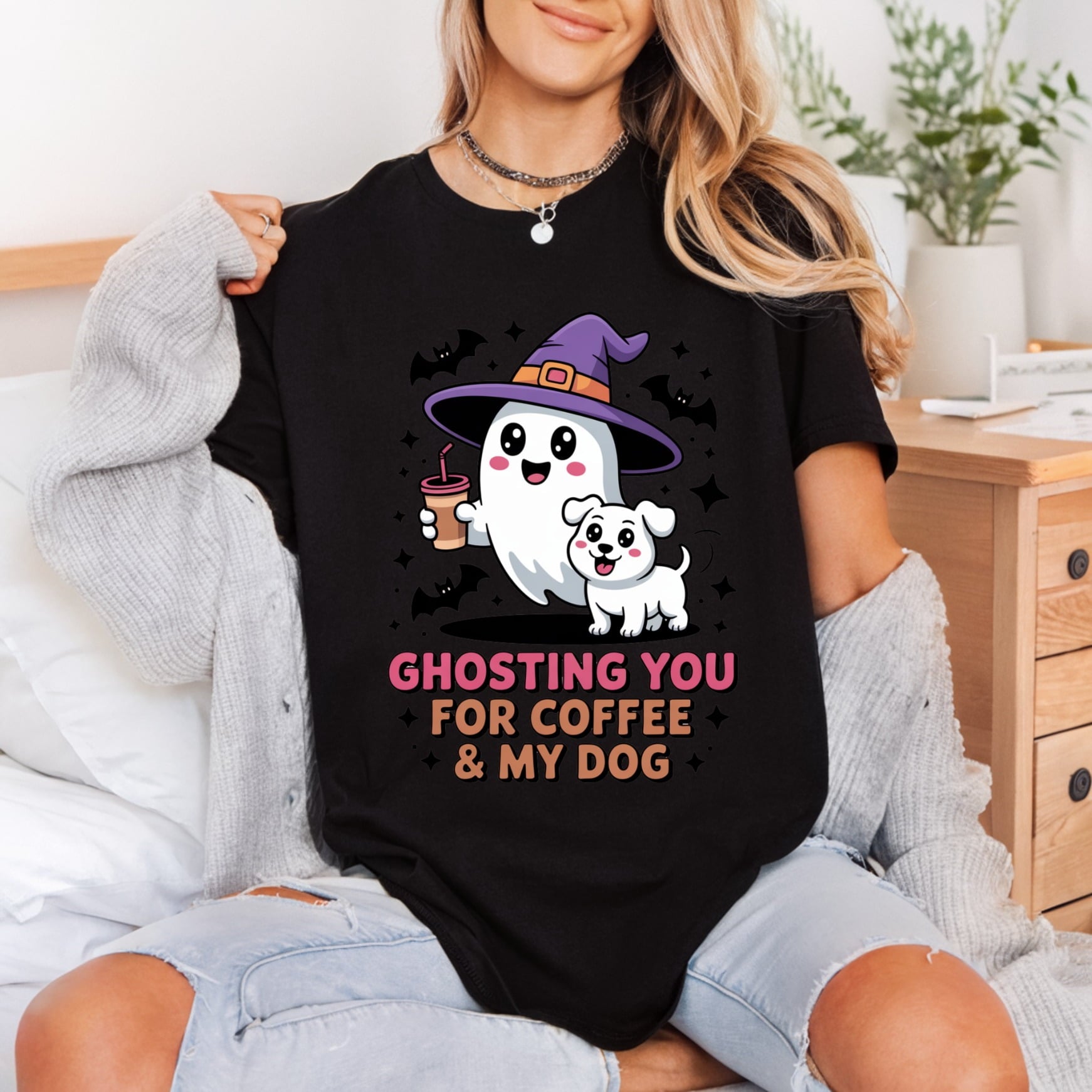 Ghosting You Coffee Dog Halloween Mom Ready to Press DTF Transfer for Dtf