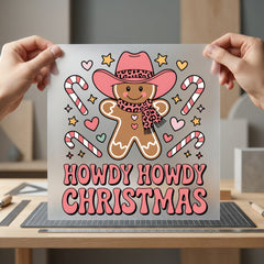 Gingerbread Cowboy Christmas Retro Usa Christmas Ready to Press DTF Transfer for Dtf