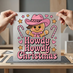Gingerbread Cowgirl Howdy Christmas Usa Christmas Ready to Press DTF Transfer for Dtf