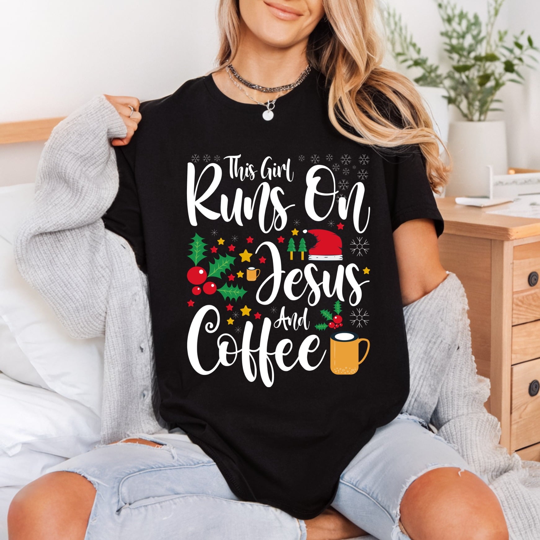 Girl Runs Jesus Coffee Christian Faith Ready to Press DTF Transfer for Dtf