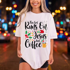 Girl Runs Jesus Coffee Christian Faith Ready to Press DTF Transfer for Dtf