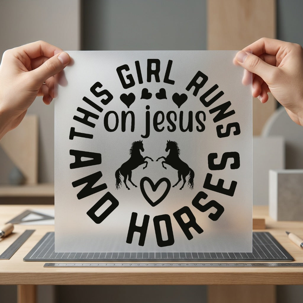 Girl Runs Jesus Horses Christian Faith Ready to Press DTF Transfer for Dtf