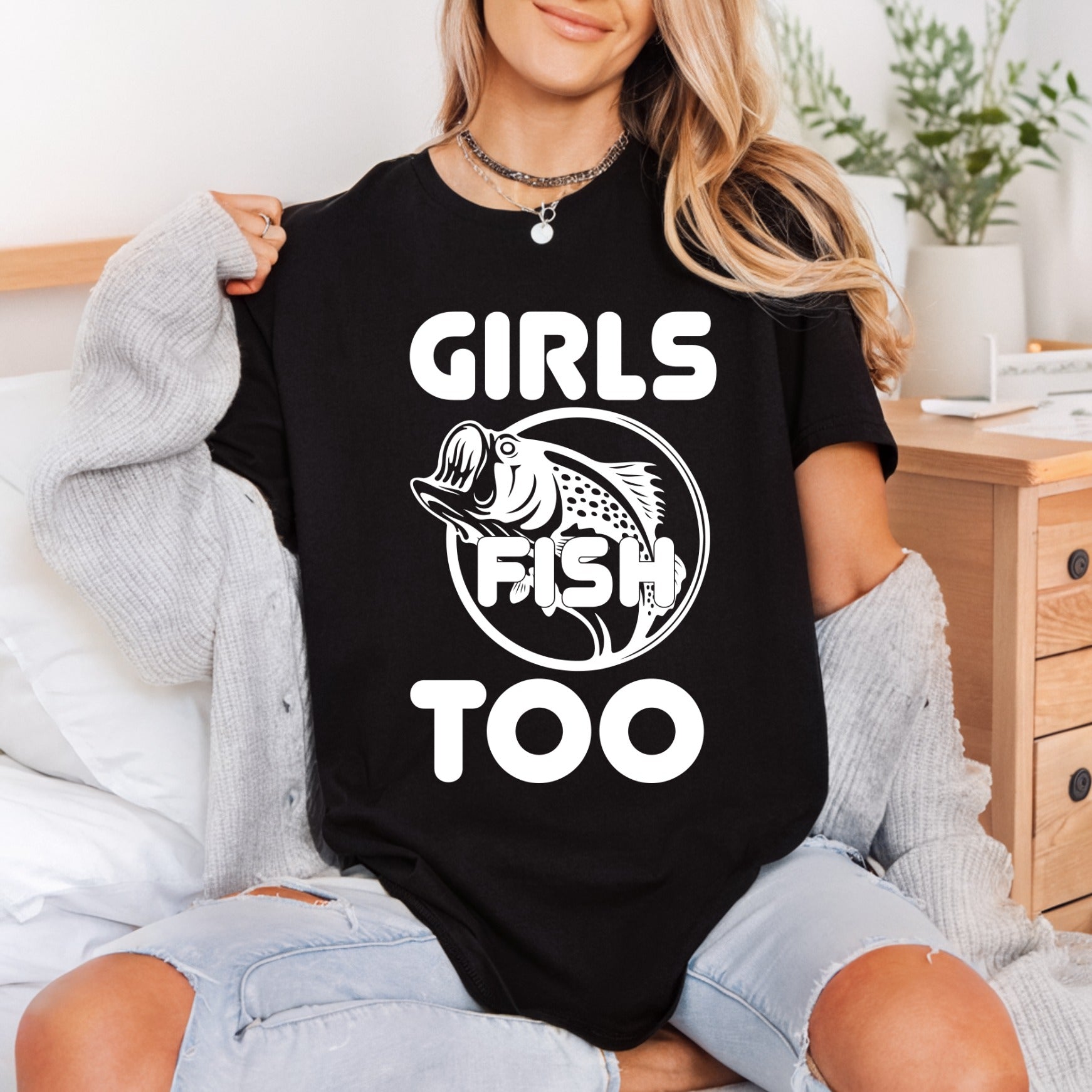 Girls Fish Too Bass Fishing Ready to Press DTF Transfer for Dtf