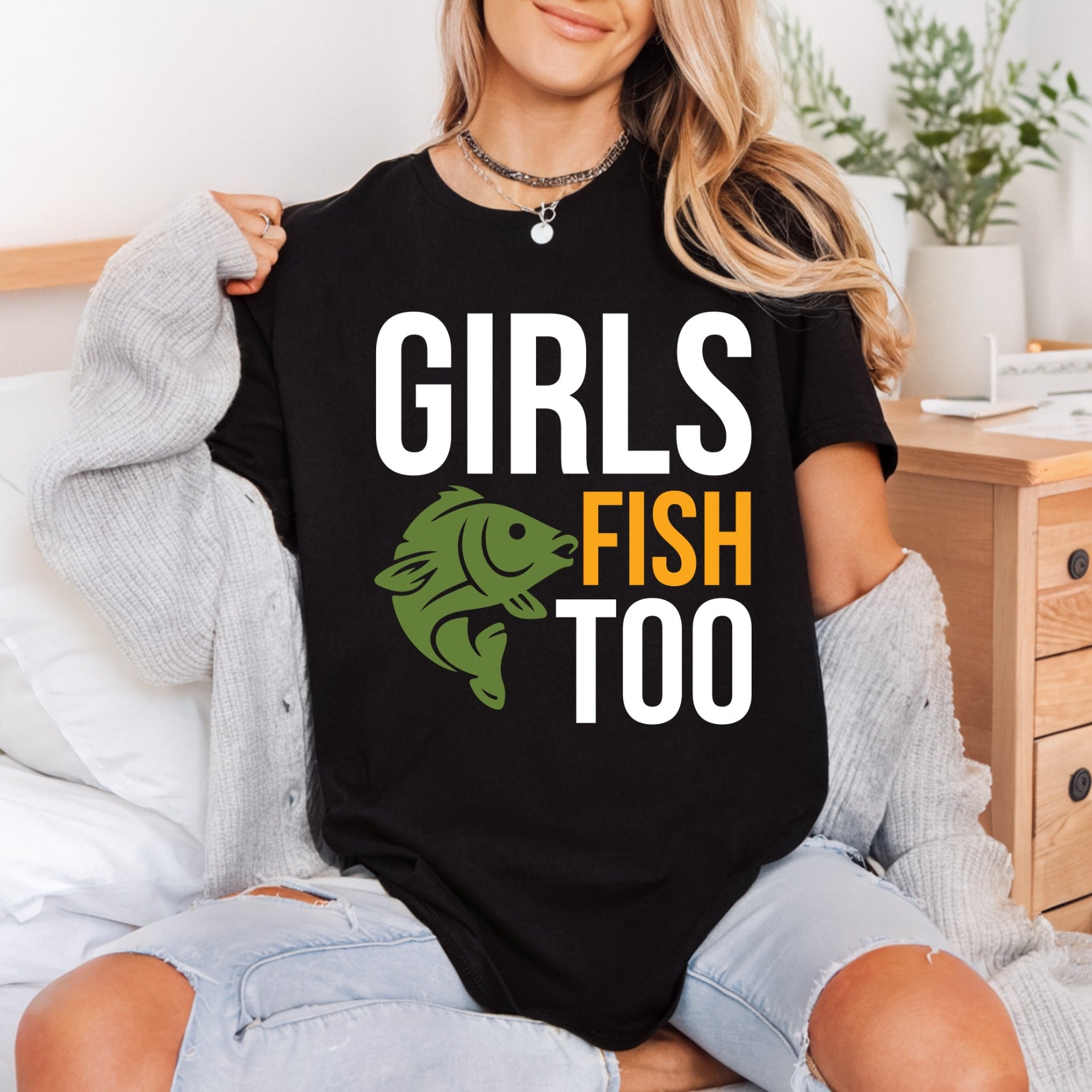 Girls Fish Too Icon Fishing Ready to Press DTF Transfer for Dtf