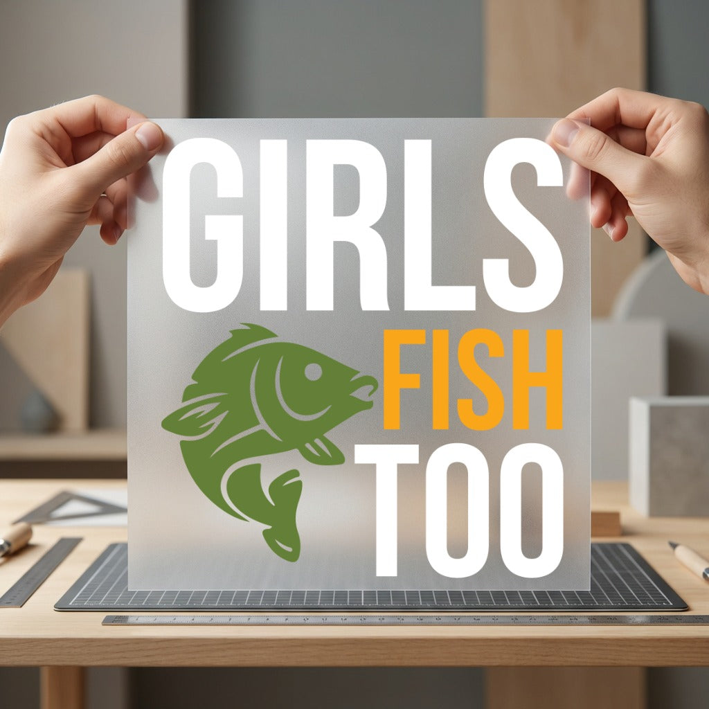 Girls Fish Too Icon Fishing Ready to Press DTF Transfer for Dtf