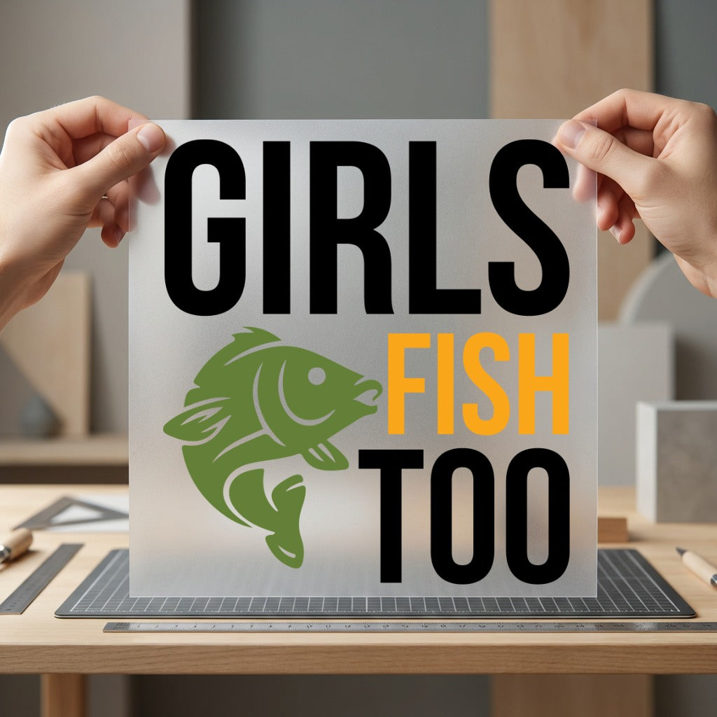 Girls Fish Too Icon Fishing Ready to Press DTF Transfer for Dtf