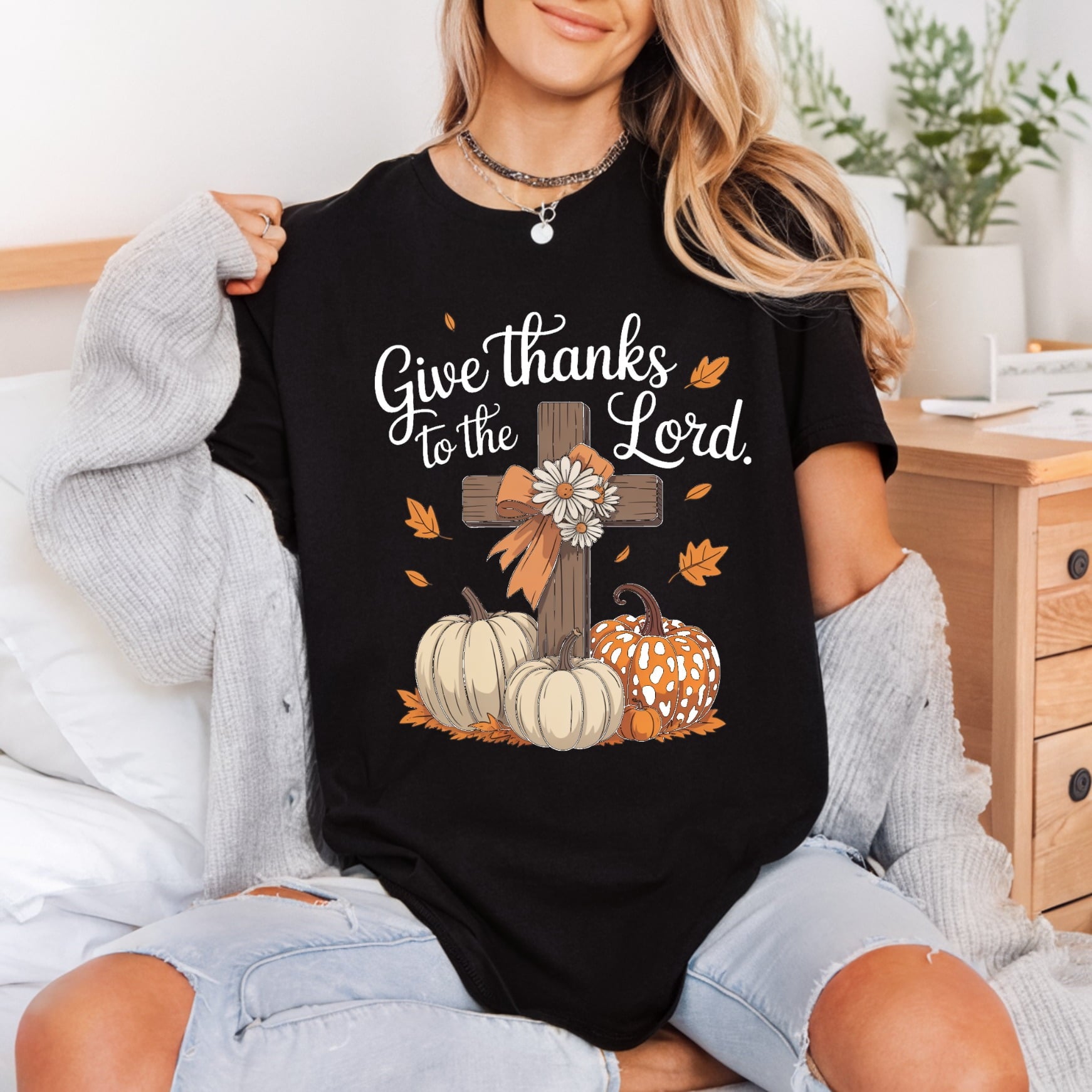 Give Thanks Lord Autumn Christian Faith Ready to Press DTF Transfer for Dtf