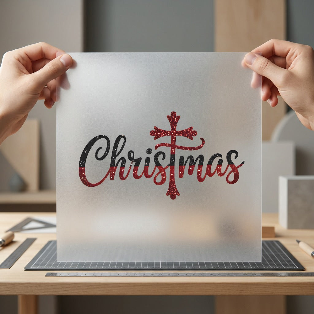 Glitter Christmas Cross Religious Christian Faith Ready to Press DTF Transfer for Dtf
