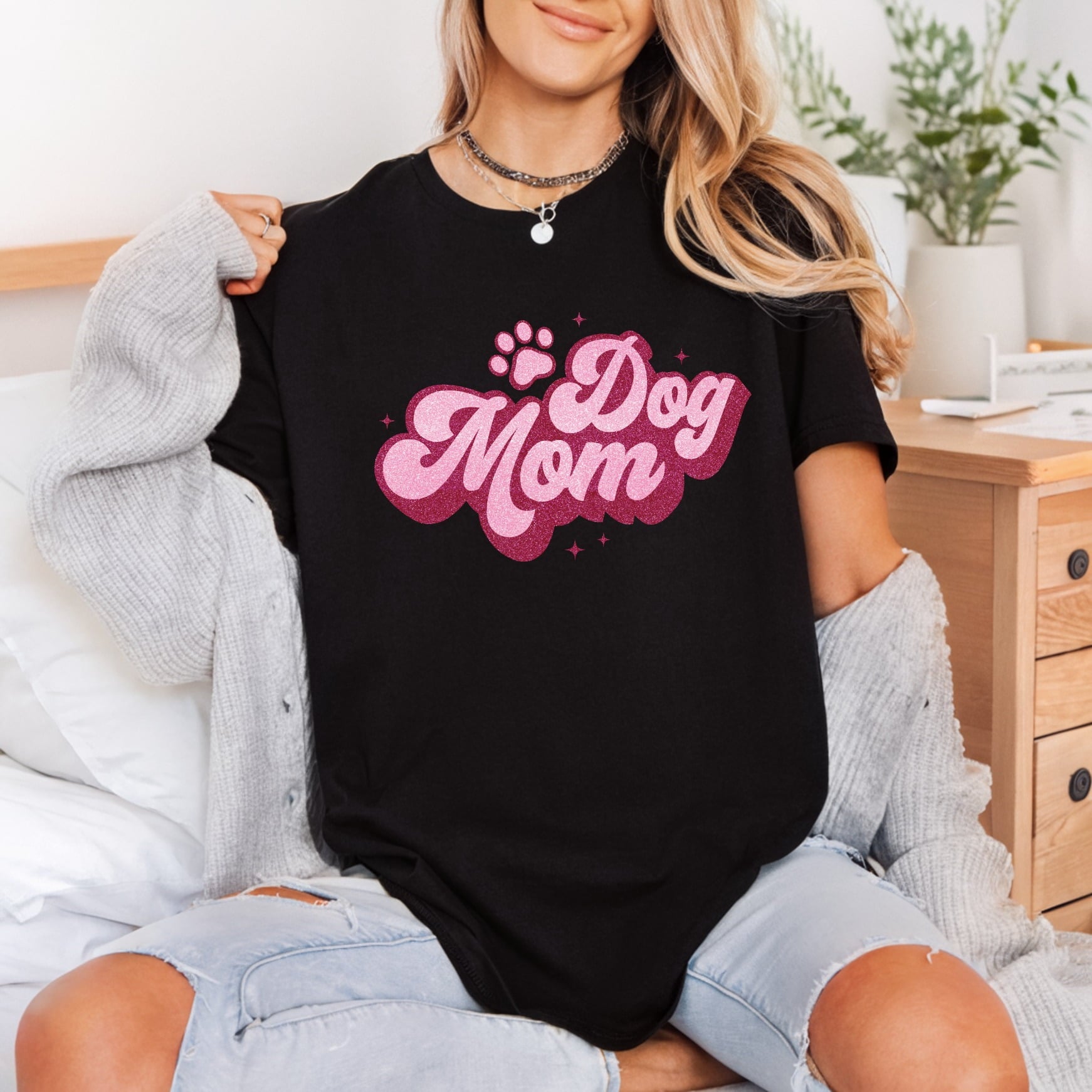 Glitter Dog Mom Retro Mom Dad Ready to Press DTF Transfer for Dtf
