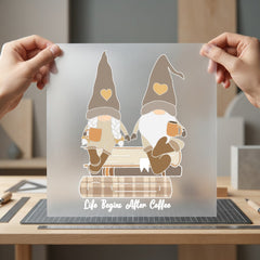 Gnome Couple Coffee Books Fall Winter Ready to Press DTF Transfer for Dtf
