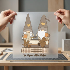 Gnome Couple Coffee Books Fall Winter Ready to Press DTF Transfer for Dtf