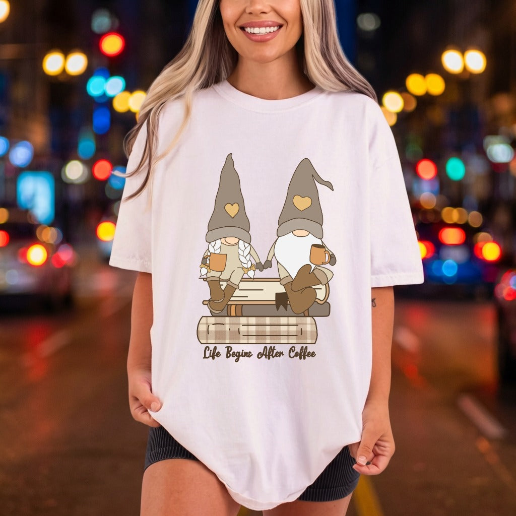 Gnome Couple Coffee Books Fall Winter Ready to Press DTF Transfer for Dtf