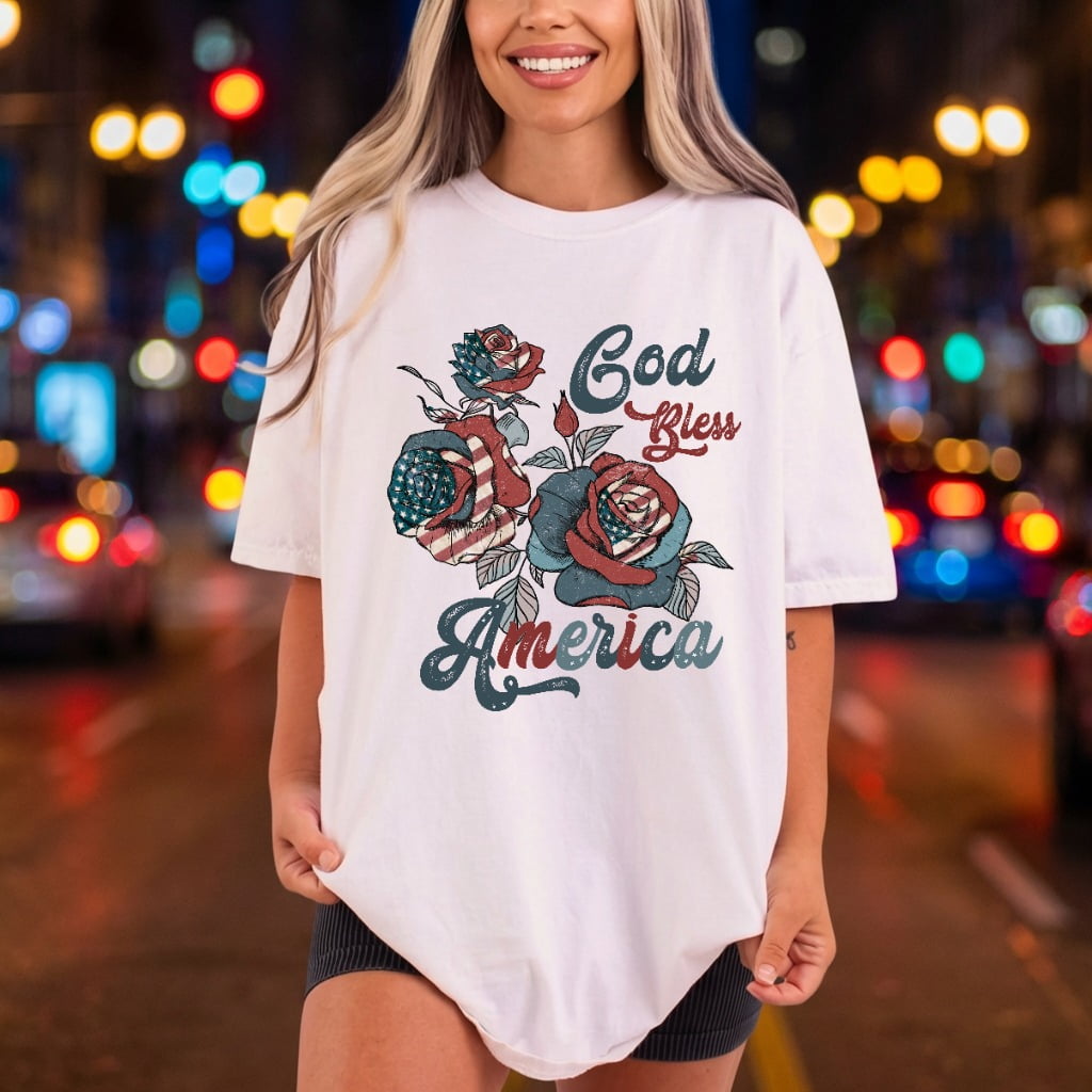 God Bless America Floral Fourth Of July 4th Of July Ready to Press DTF Transfer for Dtf