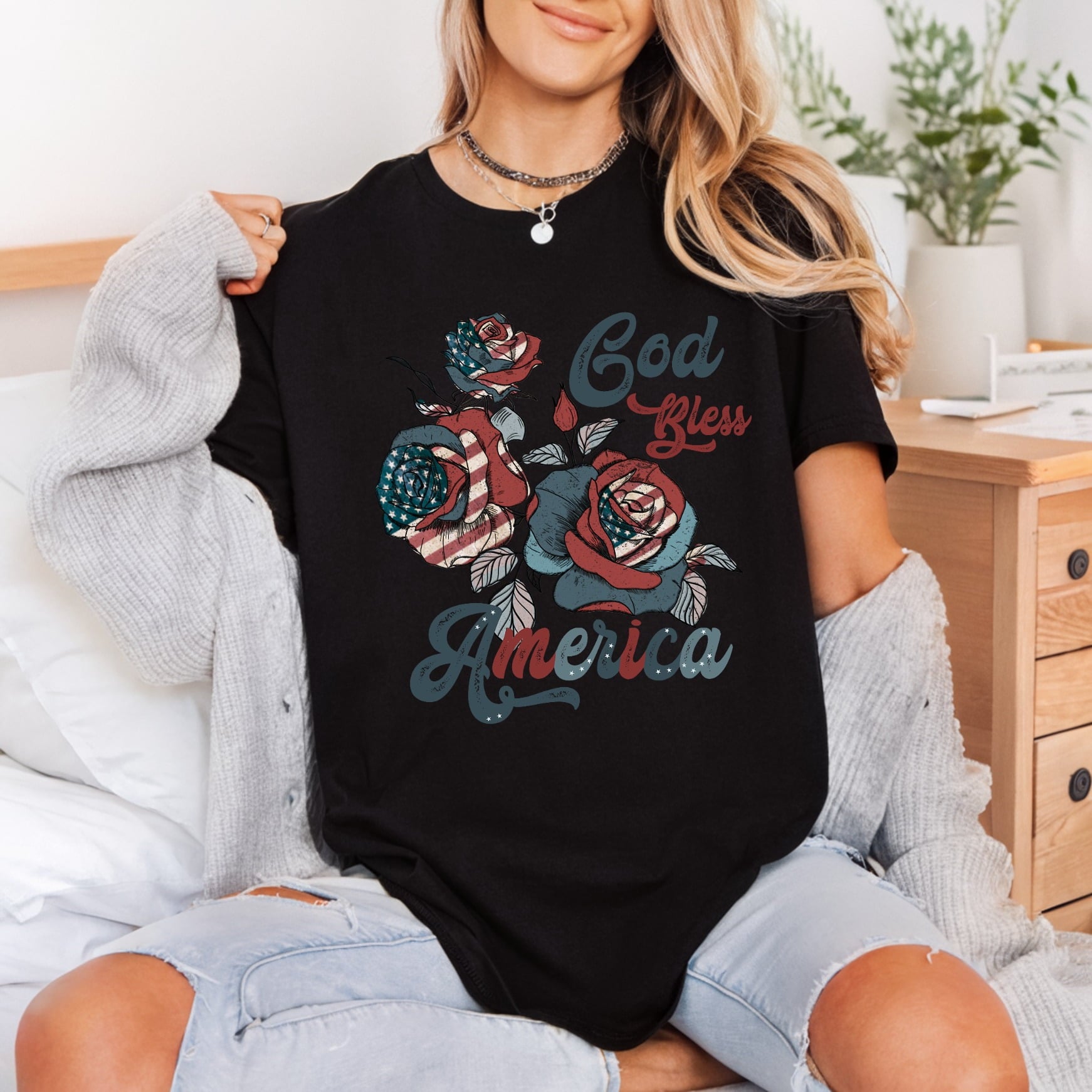 God Bless America Floral Fourth Of July 4th Of July Ready to Press DTF Transfer for Dtf