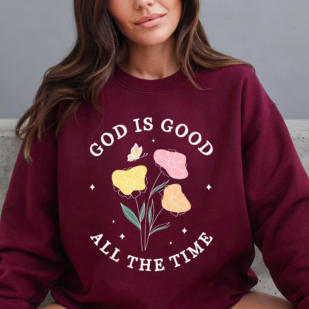 God Is Good | Floral Faith Statement Sweatshirt - Luckets.com