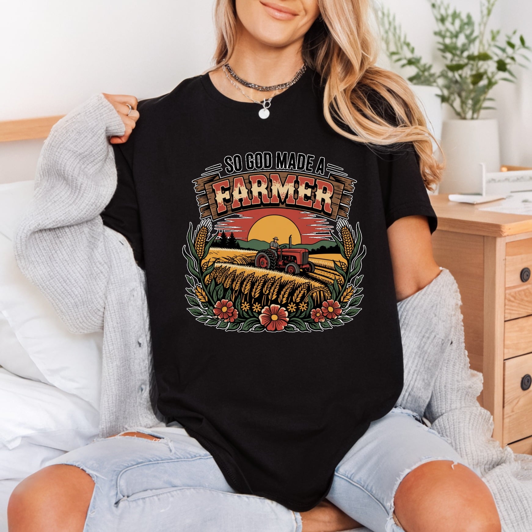 God Made Farmer Sunset Faith Usa Ready to Press DTF Transfer for Dtf