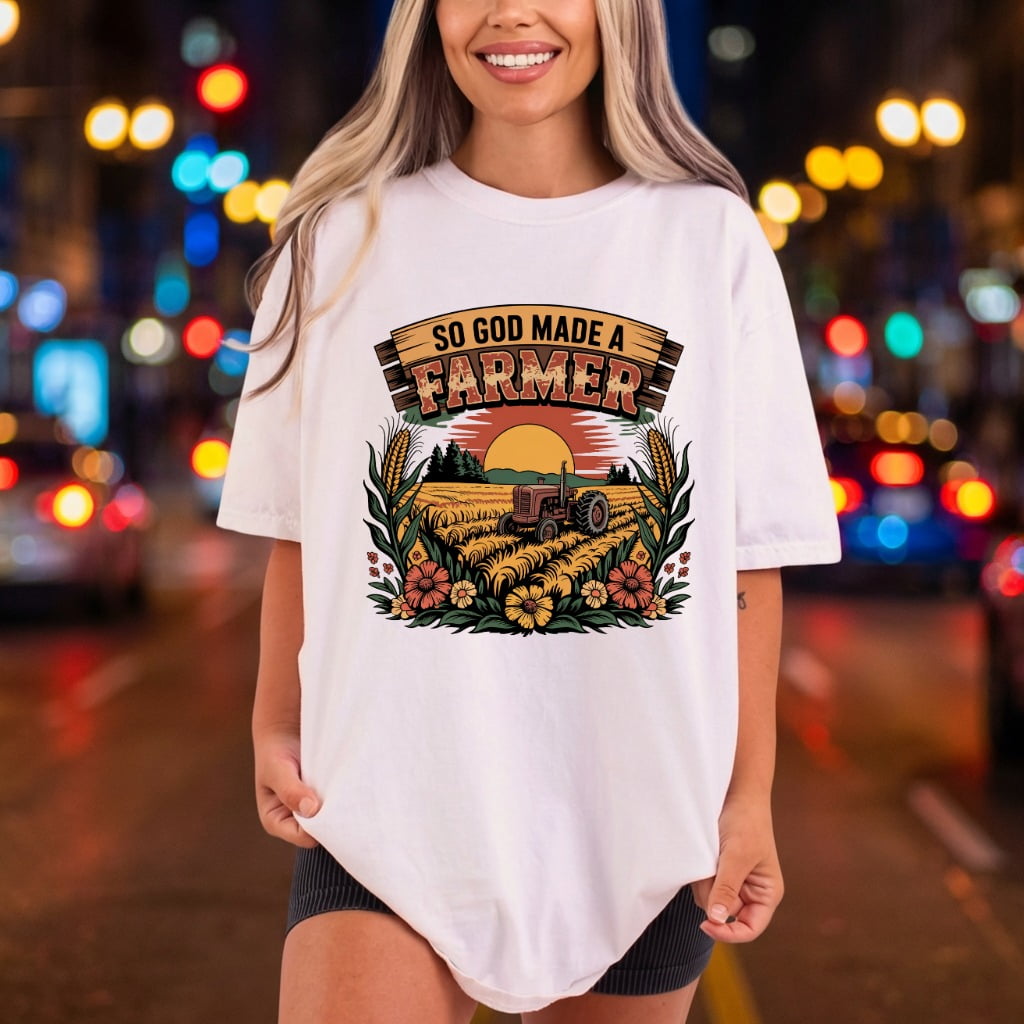 God Made Farmer Sunset Usa Mom Ready to Press DTF Transfer for Dtf