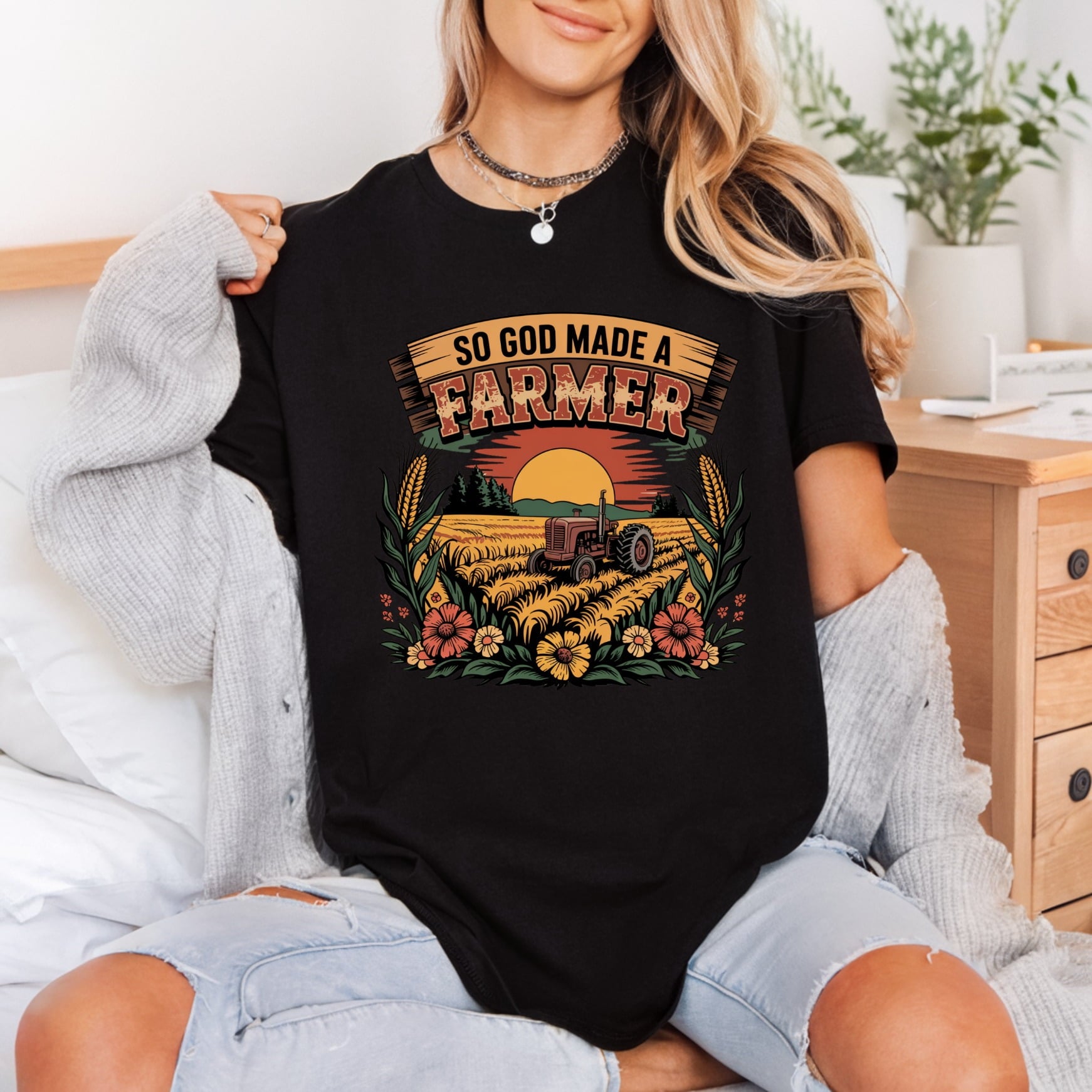 God Made Farmer Sunset Usa Mom Ready to Press DTF Transfer for Dtf