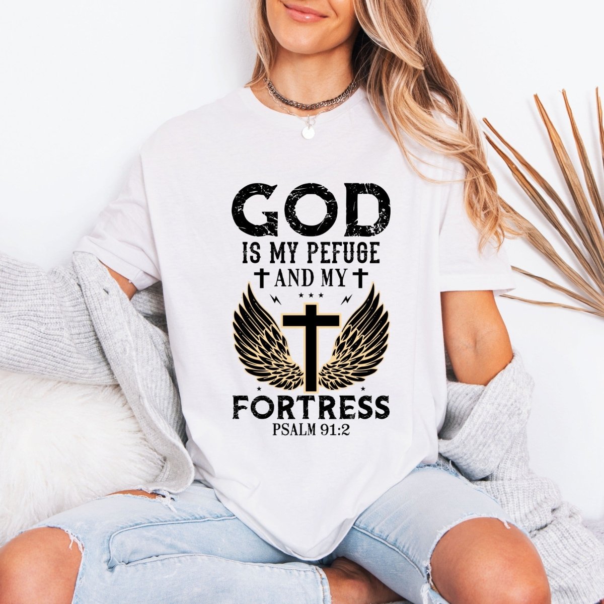 God My Refuge & Fortress | Scripture Faith Tee - Luckets.com